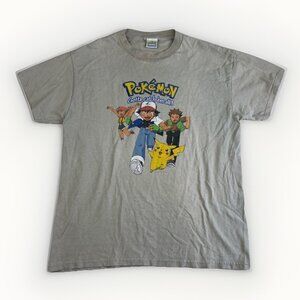 Rare Vintage 1999 Pokemon Tee T Shirt Sand / Off-white / Grey Ash Pikachu READ